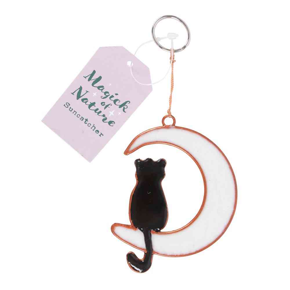 Something Different - Cat Sitting on Cresent Moon Suncatcher - Multicolours